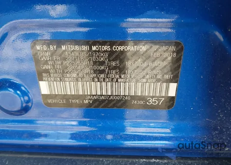 2018 Mitsubishi Outlander Sport 2.0 Le из США, поврежденный, VIN JA4AR3AU7JU007240